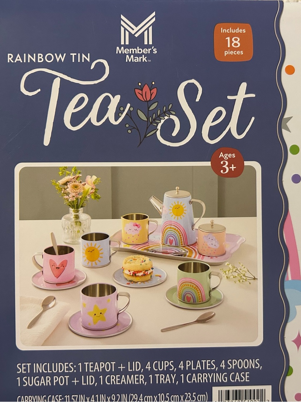NIB MEMBER’S MARK 18 Piece Rainbow Tin Tea Set Imaginary Play - DISCONTINUED +3 - Picture 7 of 8